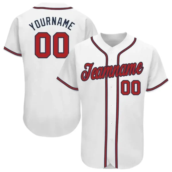 Custom White Baseball Jersey with Red-Navy