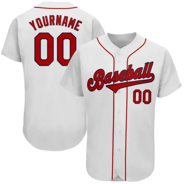 Custom White Baseball Jersey with Red-Navy