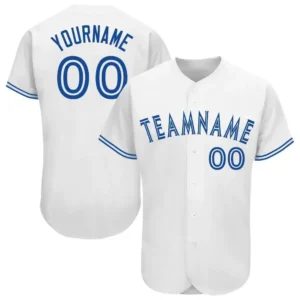 Custom White Baseball Jersey with Royal