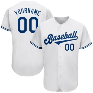 Custom White Baseball Jersey with Royal