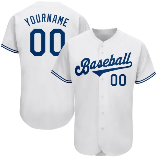 Custom White Baseball Jersey with Royal