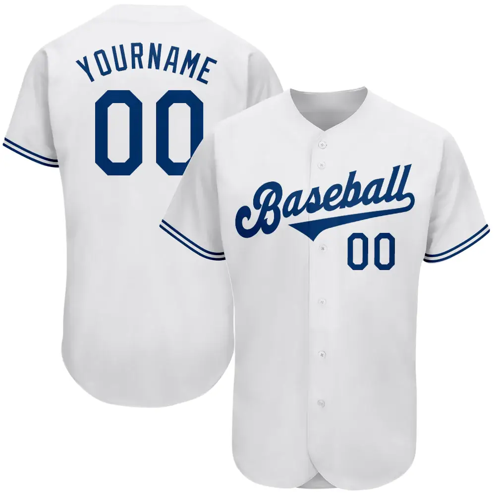 Custom White Baseball Jersey with Royal