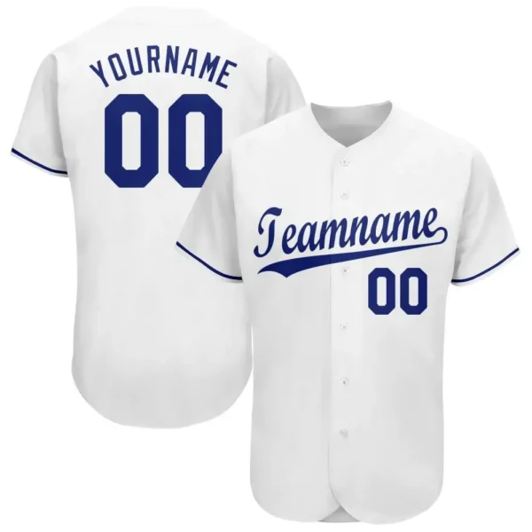 Custom White Baseball Jersey with Royal