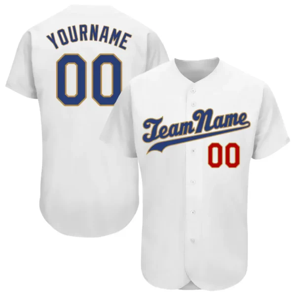 Custom White Baseball Jersey with Royal-Old Gold
