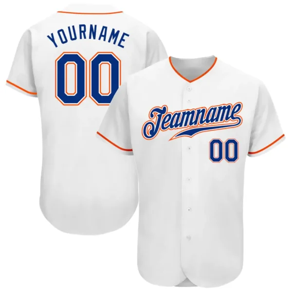 Custom White Baseball Jersey with Royal-Orange
