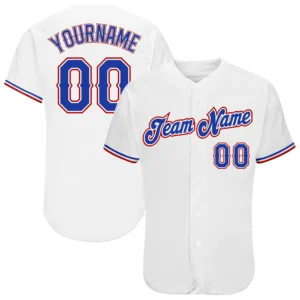 Custom White Baseball Jersey with Royal-Red