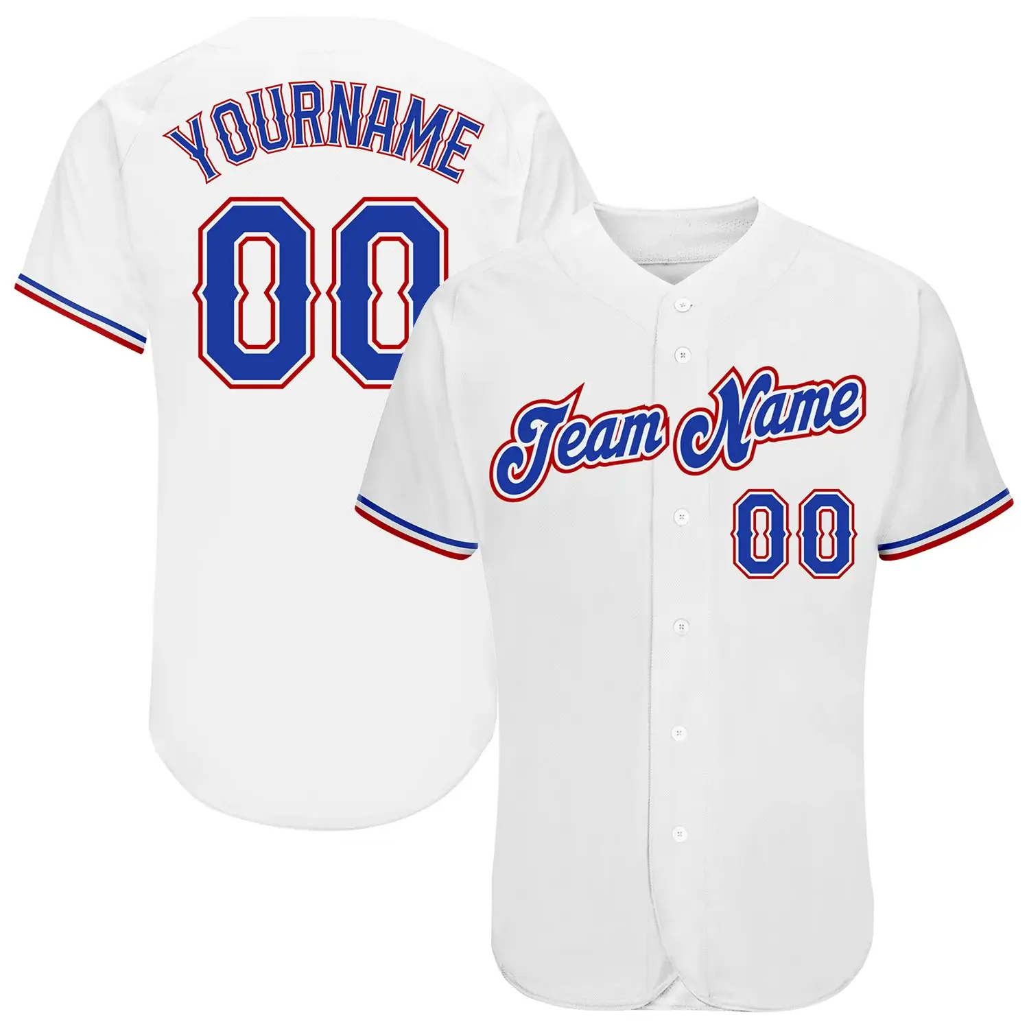 Custom White Baseball Jersey with Royal-Red