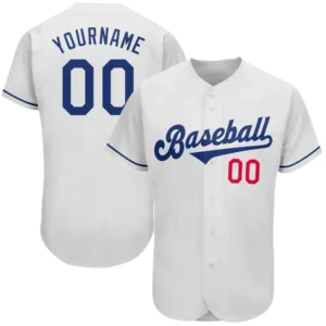 Custom White Baseball Jersey with Royal-Red