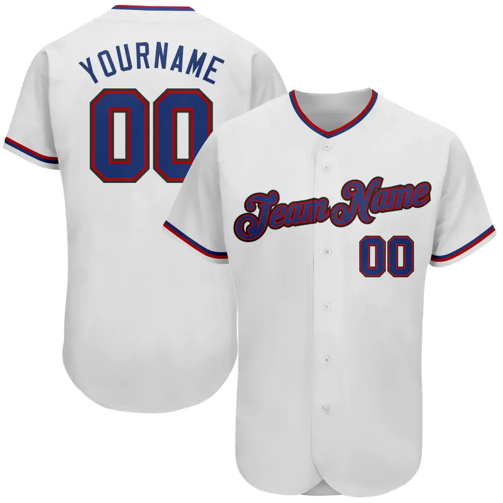 Custom White Baseball Jersey with Royal-Red
