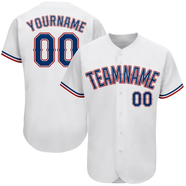 Custom White Baseball Jersey with Royal-Red