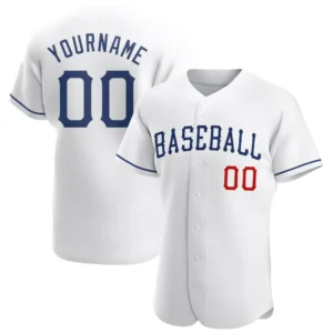 Custom White Baseball Jersey with Royal-Red