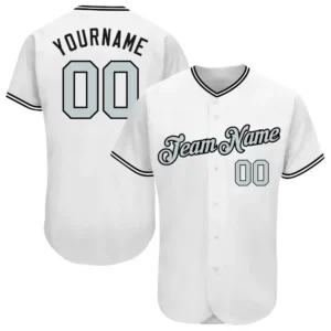 Custom White Baseball Jersey with Silver-Black