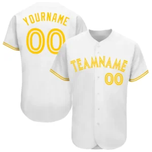 Custom White Baseball Jersey with White-Gold