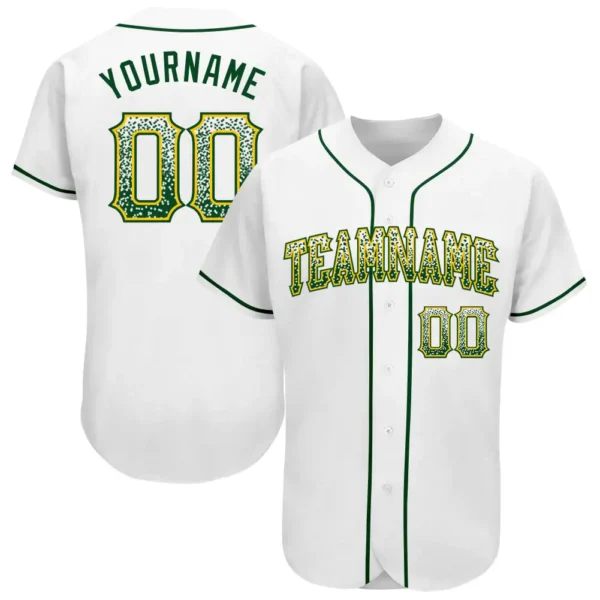 Custom White Drift Fashion Baseball Jersey with Green-Gold