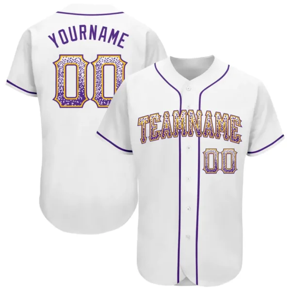 Custom White Drift Fashion Baseball Jersey with Purple-Gold
