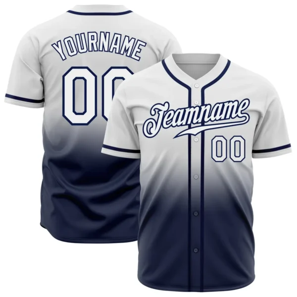 Custom White Fade Fashion Baseball Jersey with White-Navy
