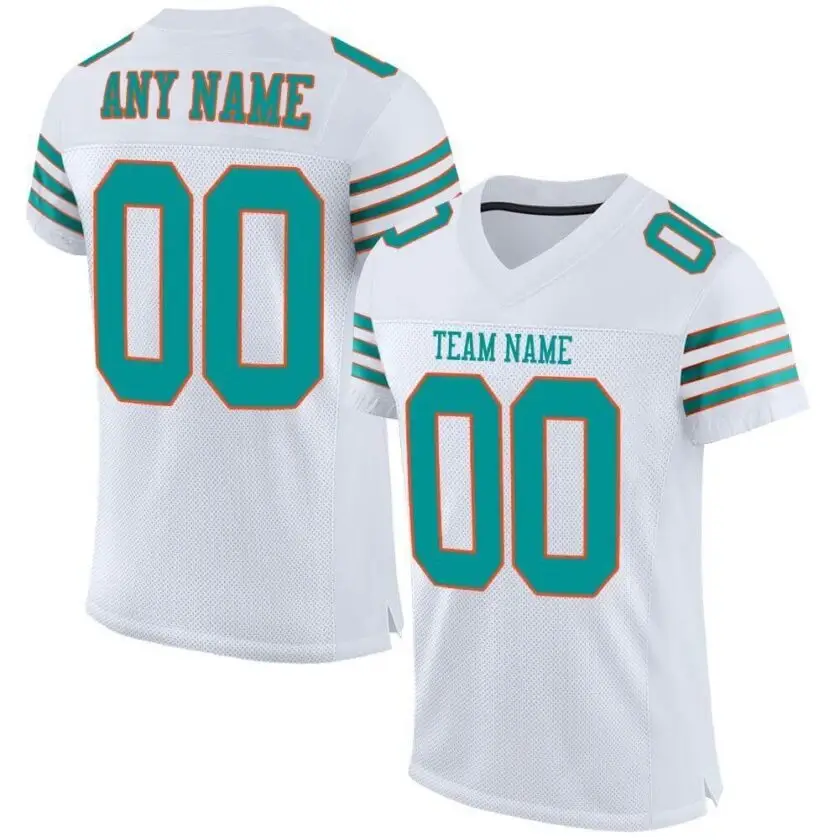 Custom White Mesh Football Jersey with Aqua-Orange