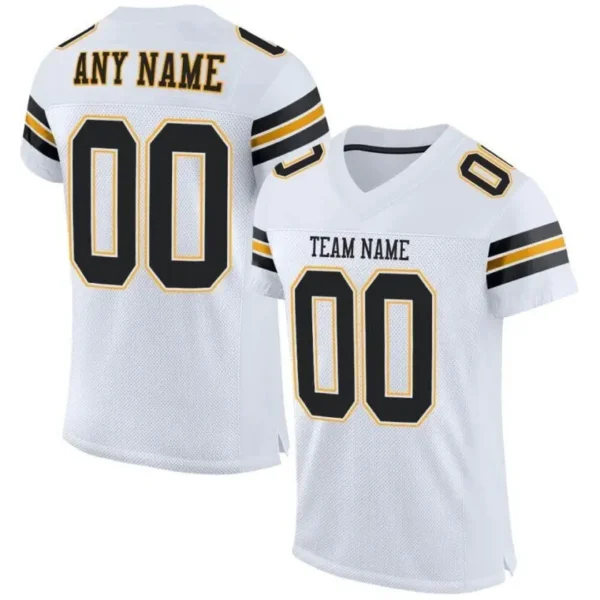 Custom White Mesh Football Jersey with Black-Gold