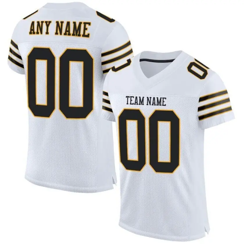 Custom White Mesh Football Jersey with Black-Gold