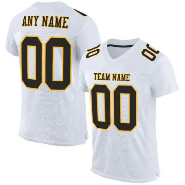 Custom White Mesh Football Jersey with Black-Gold
