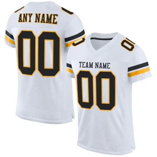 Custom White Mesh Football Jersey with Black-Gold