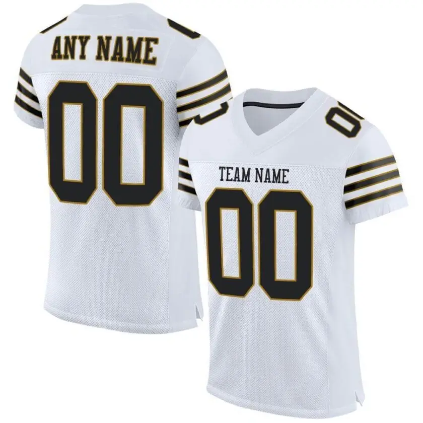 Custom White Mesh Football Jersey with Black-Old Gold