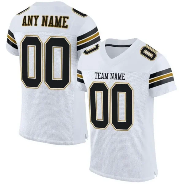 Custom White Mesh Football Jersey with Black-Old Gold