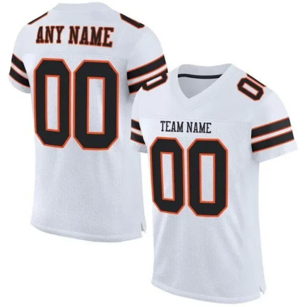 Custom White Mesh Football Jersey with Black-Orange