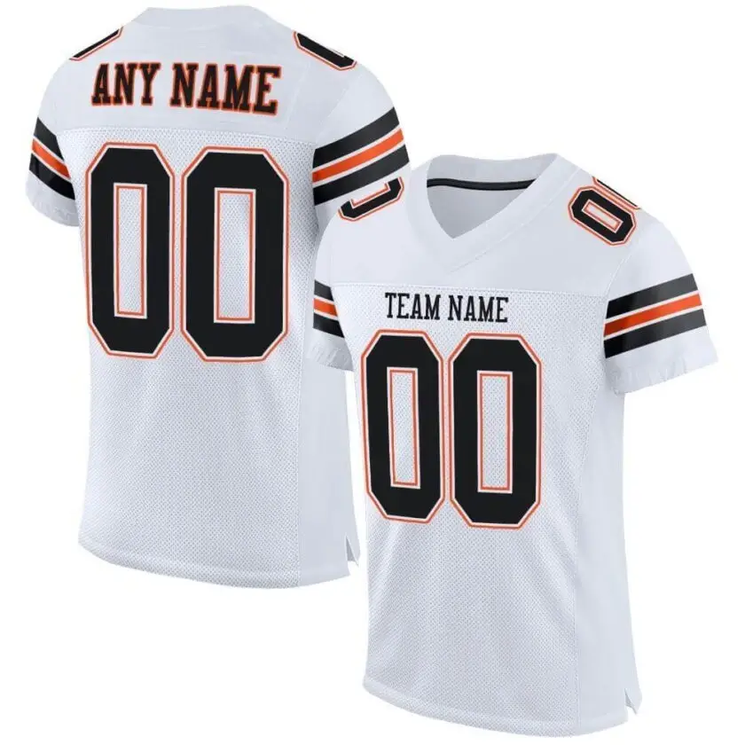 Custom White Mesh Football Jersey with Black-Orange