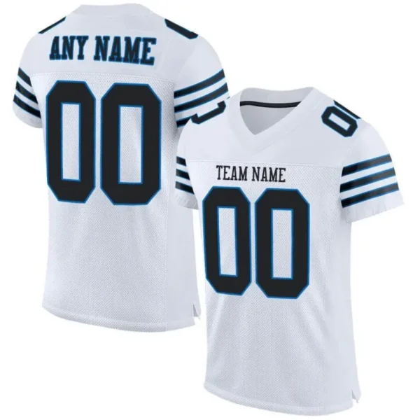 Custom White Mesh Football Jersey with Black-Panther Blue