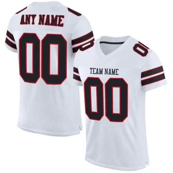 Custom White Mesh Football Jersey with Black-Red