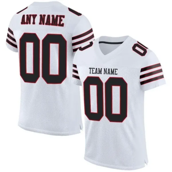 Custom White Mesh Football Jersey with Black-Red