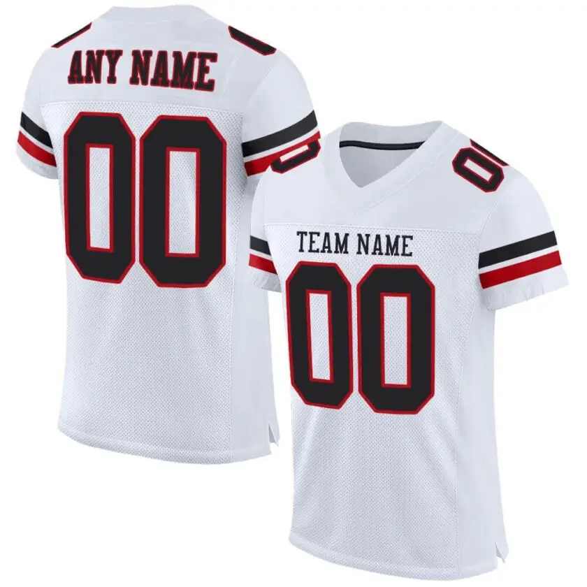 Custom White Mesh Football Jersey with Black-Red