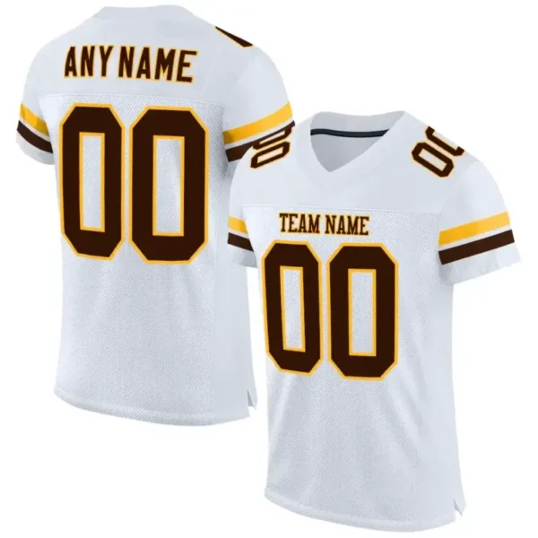 Custom White Mesh Football Jersey with Brown-Gold