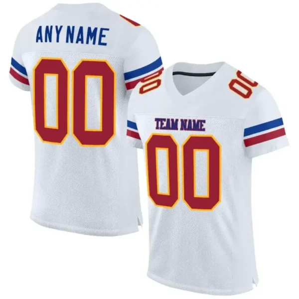 Custom White Mesh Football Jersey with Cardinal-Gold