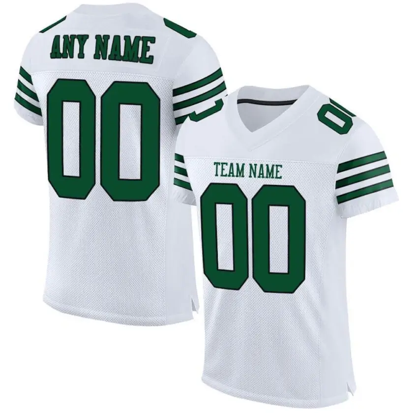 Custom White Mesh Football Jersey with Gotham Green-Black