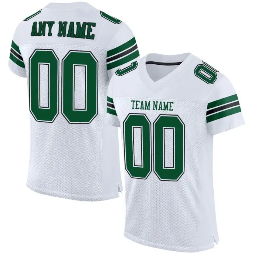 Custom White Mesh Football Jersey with Gotham Green-Black