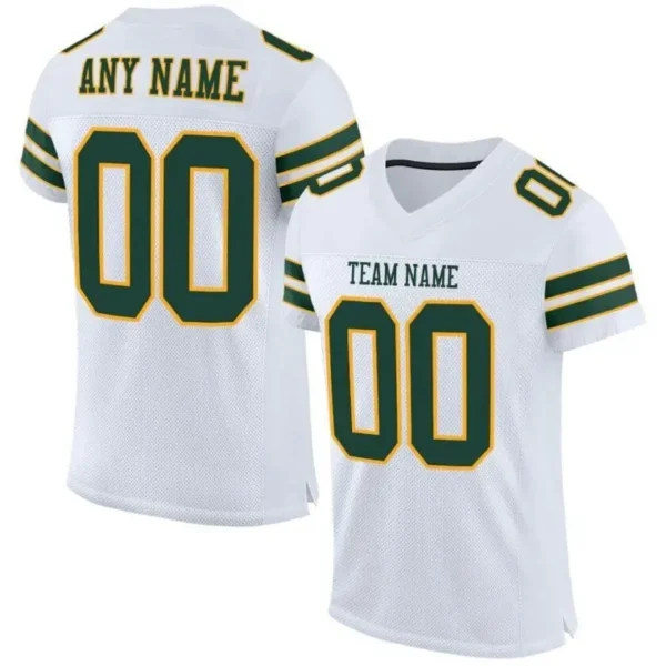 Custom White Mesh Football Jersey with Green-Gold