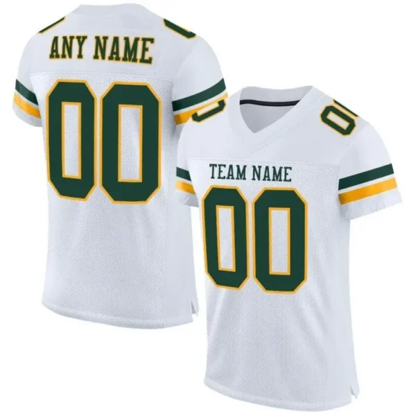 Custom White Mesh Football Jersey with Green-Gold