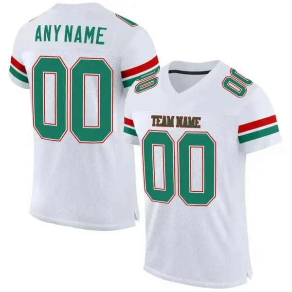 Custom White Mesh Football Jersey with Kelly Green-Red