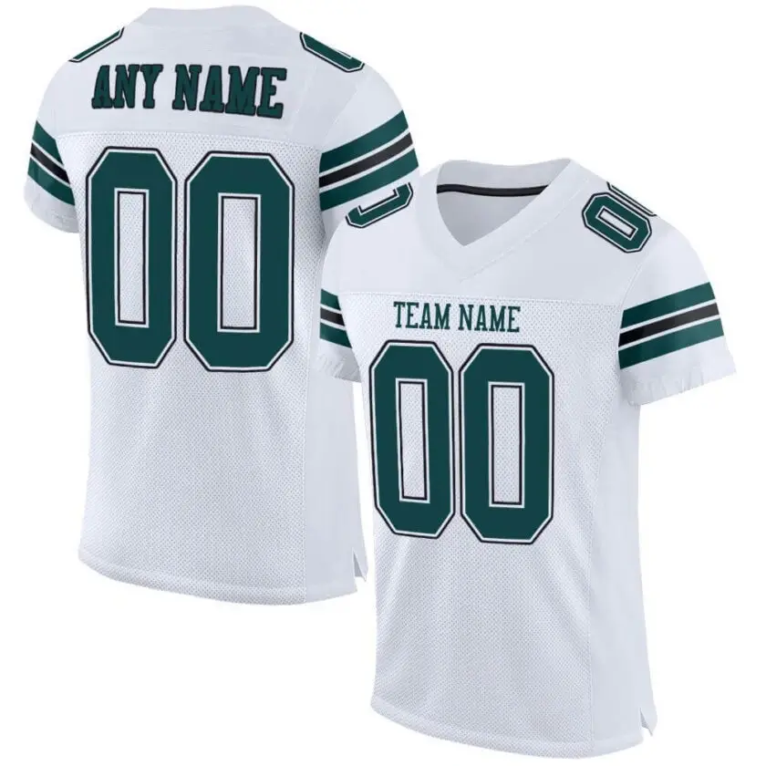Custom White Mesh Football Jersey with Midnight Green-Black