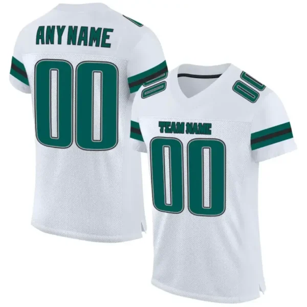 Custom White Mesh Football Jersey with Midnight Green-Black