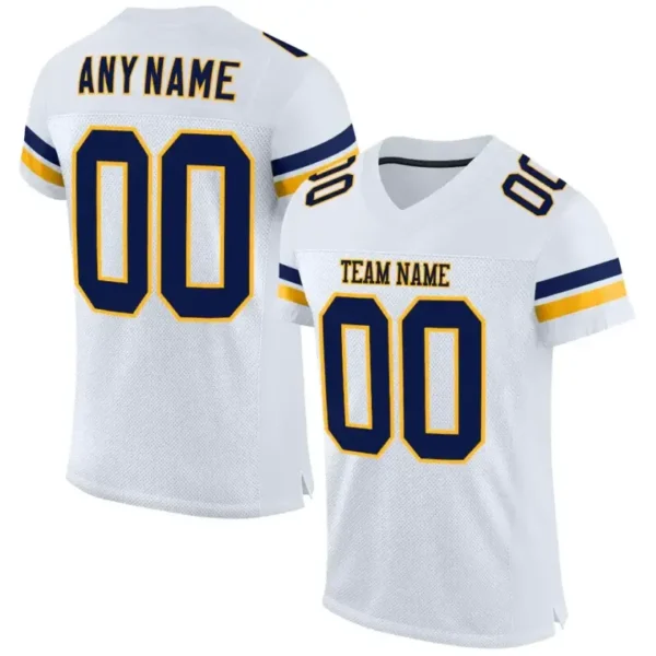 Custom White Mesh Football Jersey with Navy-Gold