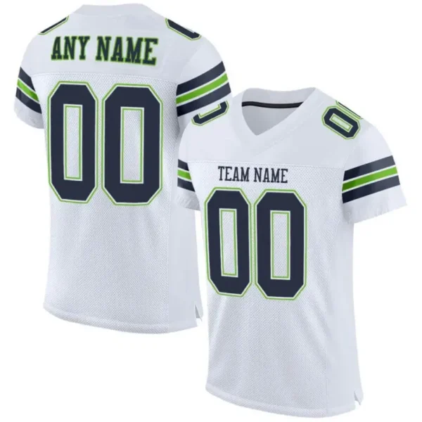 Custom White Mesh Football Jersey with Navy-Neon Green