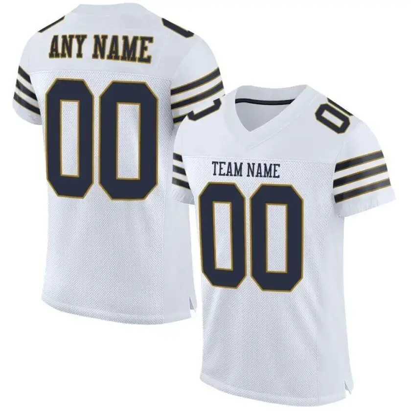 Custom White Mesh Football Jersey with Navy-Old Gold