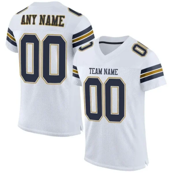 Custom White Mesh Football Jersey with Navy-Old Gold