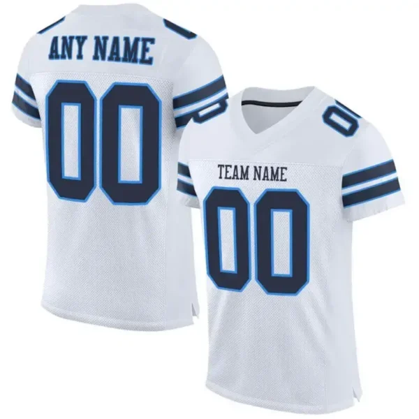 Custom White Mesh Football Jersey with Navy-Powder Blue