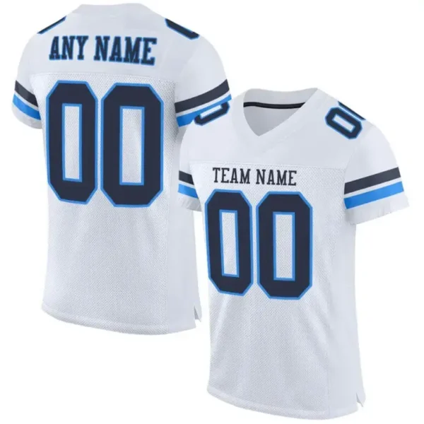 Custom White Mesh Football Jersey with Navy-Powder Blue
