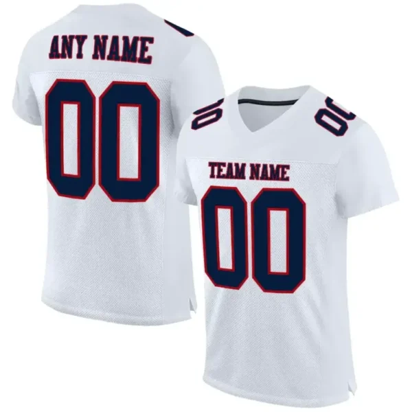 Custom White Mesh Football Jersey with Navy-Red
