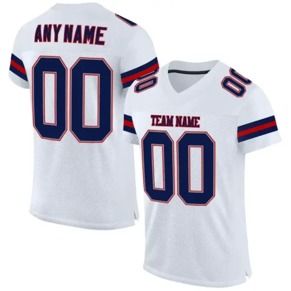 Custom White Mesh Football Jersey with Navy-Red